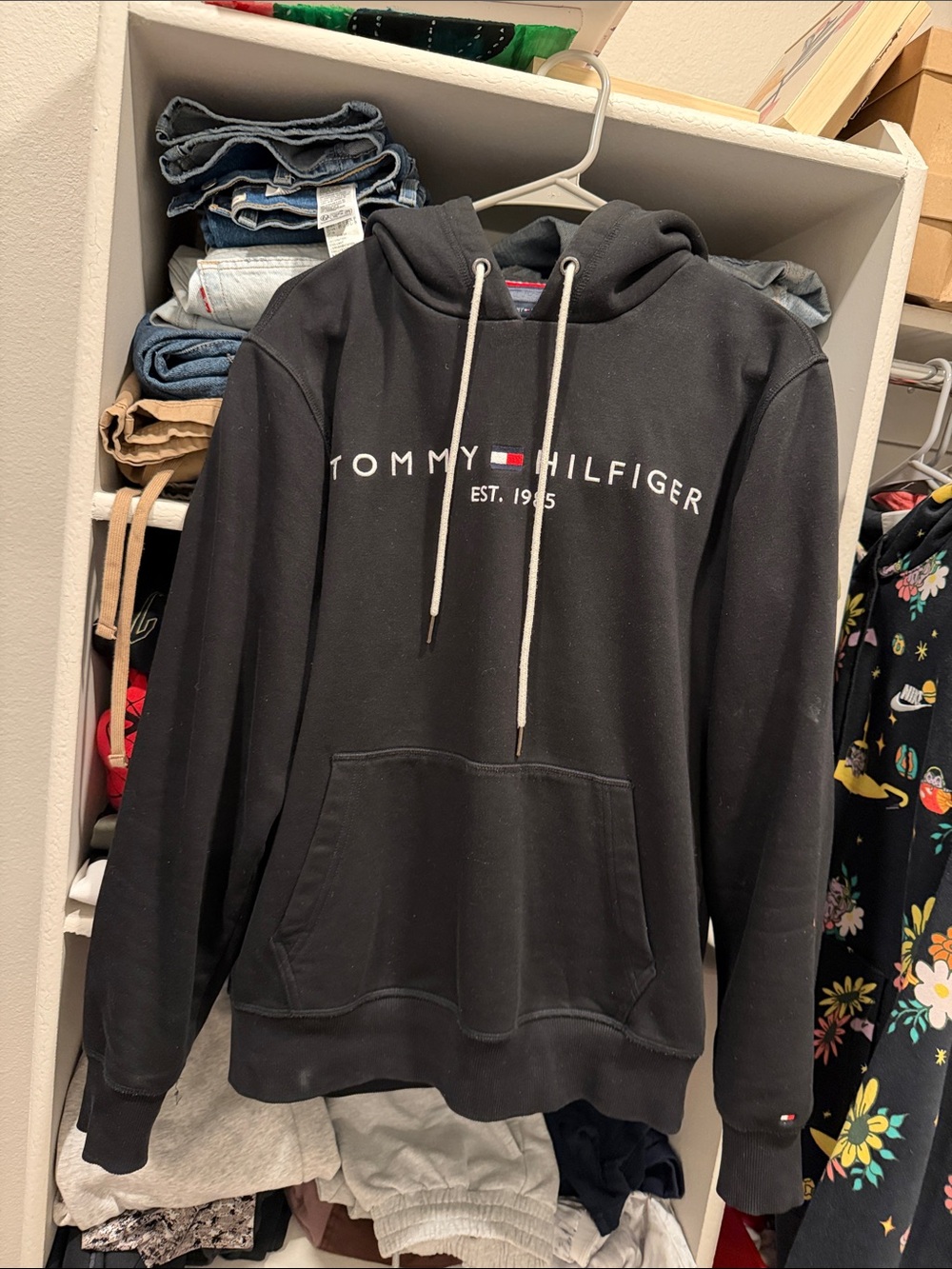 Tommy Hilfiger Black Crewneck Hoodie with Logo